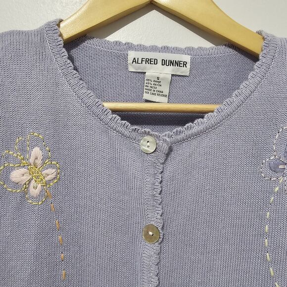 Alfred Dunner - Sweater Cardigan Button Embroidered Floral - Size S - Purple - Picture 4 of 9